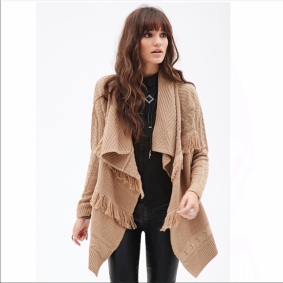 Lucky Brand Sweaters - NWT Lucky Brand Fringe Tan Cardigan Sweater